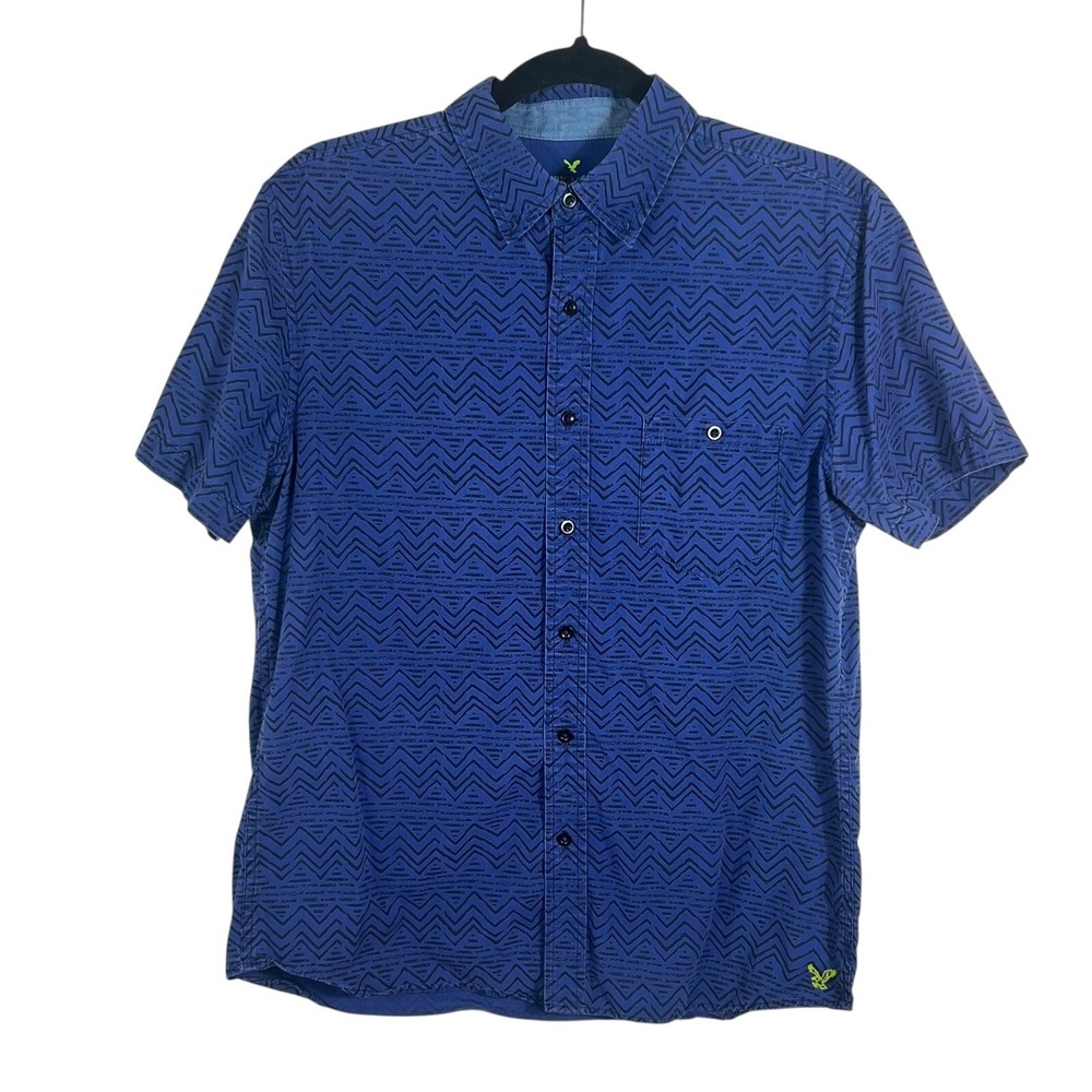 American Eagle Button Up‎ Short Sleeve Shirt M Slim Fit Geometric Pattern Preppy